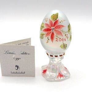 Fenton Iridescent Opalescent Pedestal Egg Poinsettia 2001 Signed Limited 34/2500